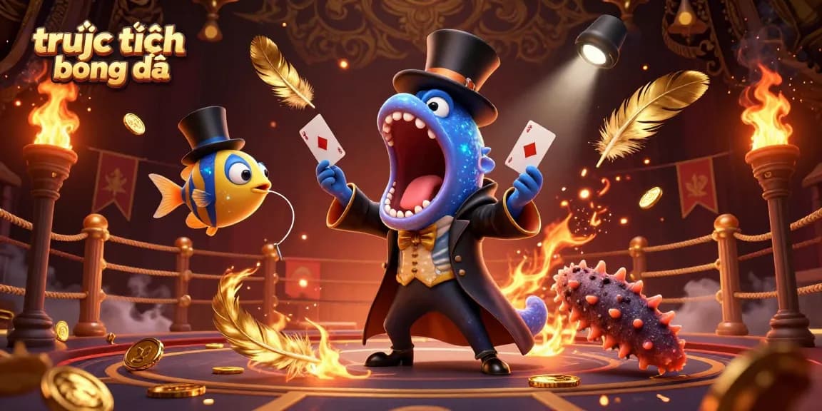 Experience trực tiếp bóng đá excitement with a dynamic scene featuring a deep-sea eel magician and anglerfish spotlighting a thrilling magic act.