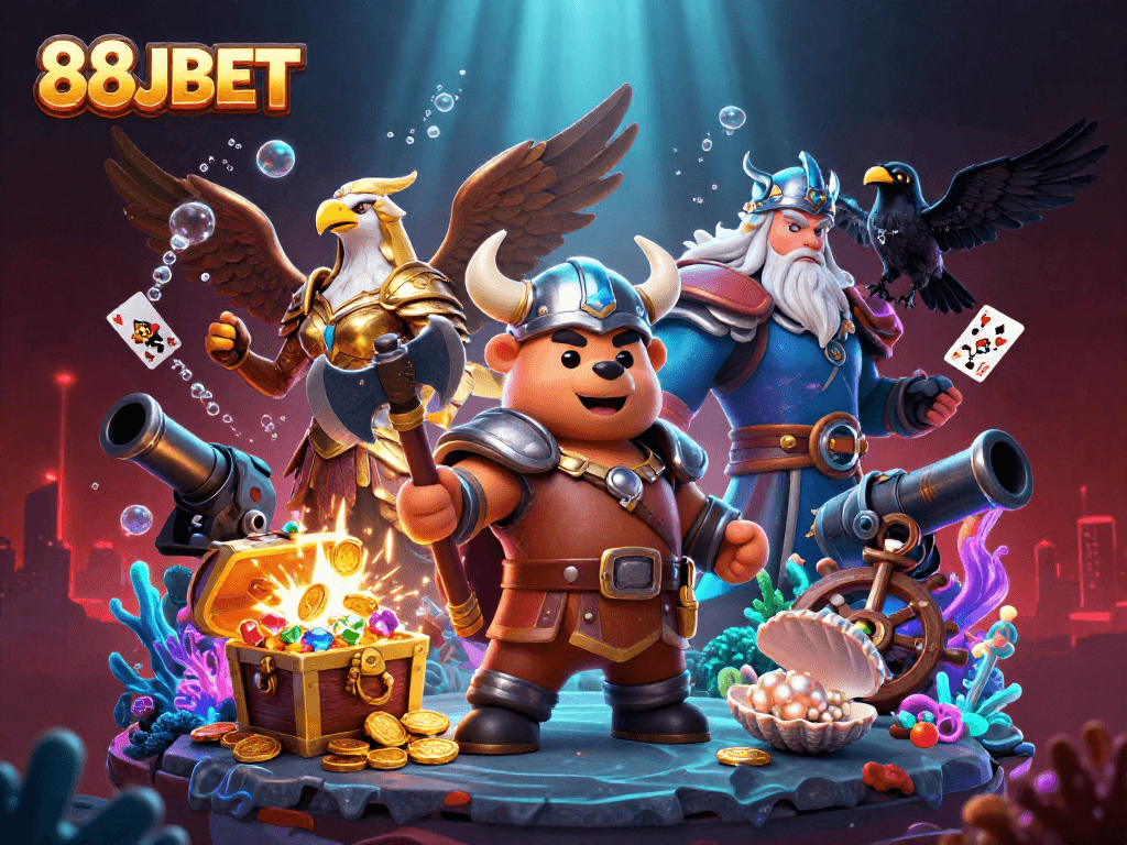 Engage with 88JBET's immersive casino adventure featuring Viking bear and Valkyries.