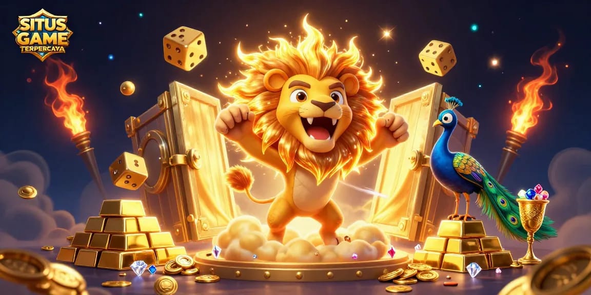 SITUS GAME TERPERCAYA captures thrilling moments with vibrant symbolism in a richly detailed gambling scene.