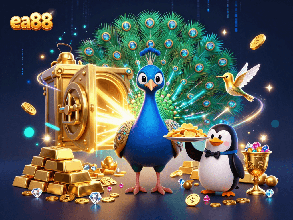 Win big at ea88 with vibrant 3D illustrations showcasing luxurious casino elements and characters.