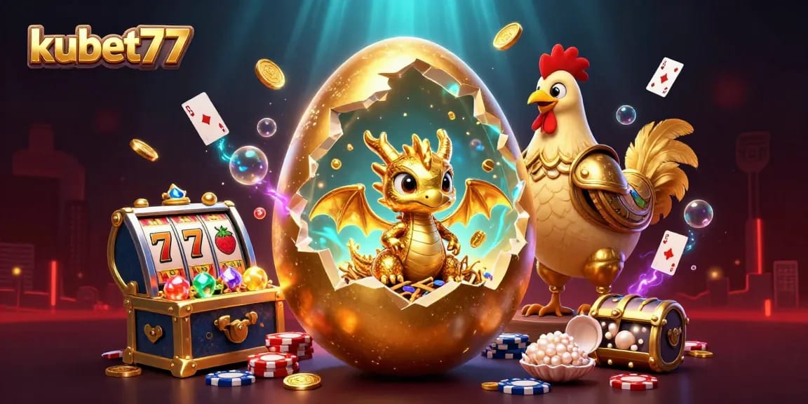 Experience thrilling jackpots at kubet77 with this vibrant 3D casino illustration.