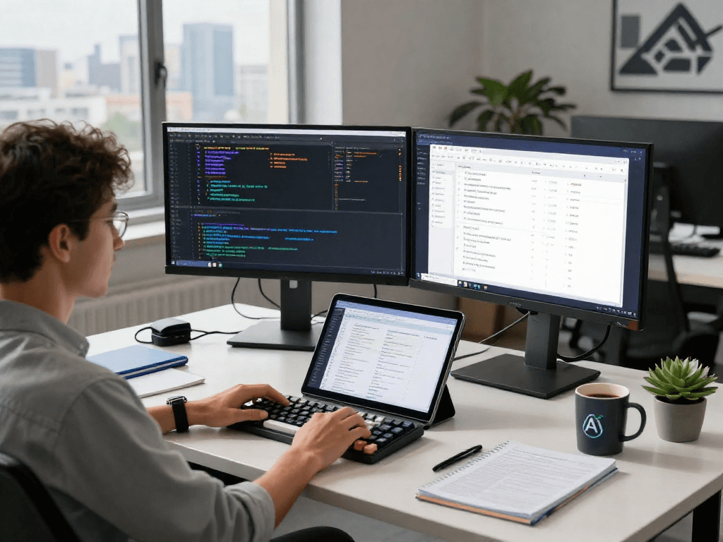 Dynamic tech workspace featuring crush ai development tools and collaborative atmosphere.