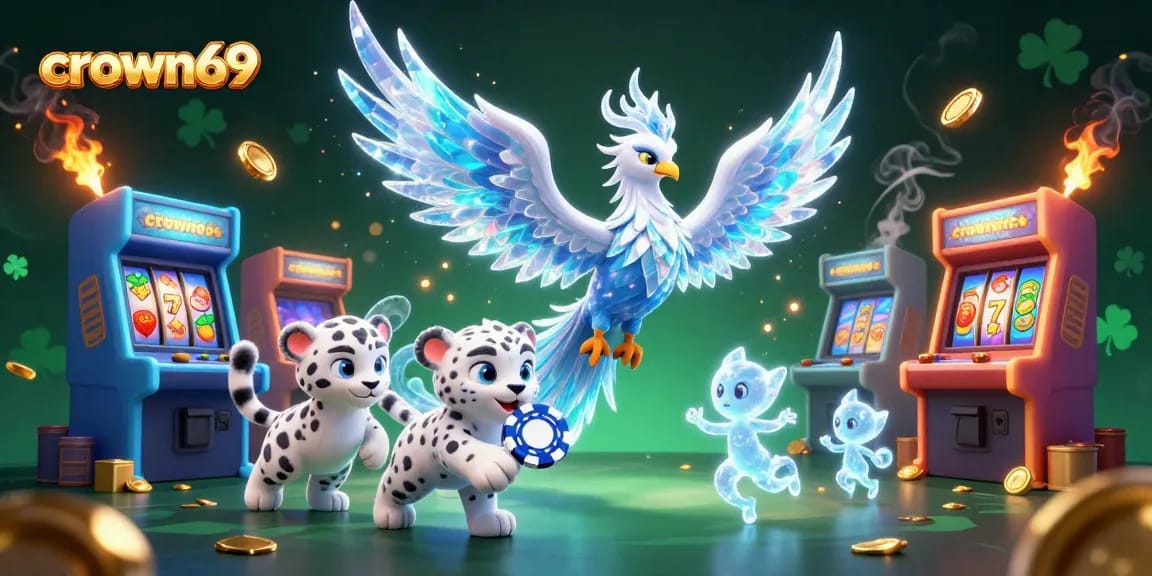 Engage with crown69's colorful and detailed casino scene featuring vibrant characters and lively gaming elements.