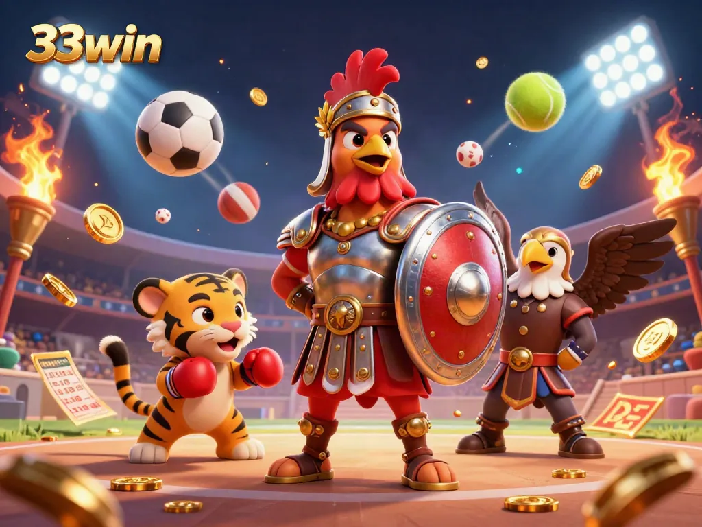 Experience the thrill of 33win with dynamic sports betting elements and vibrant characters.