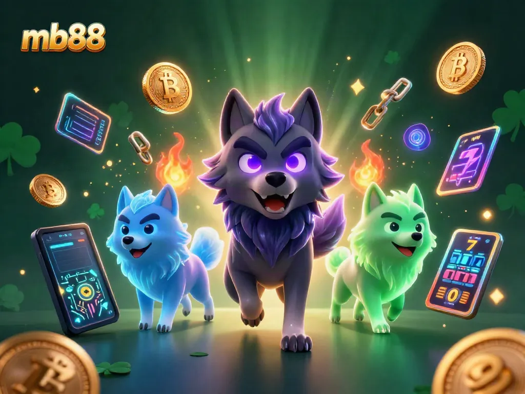 Experience thrilling gameplay with mb88's vibrant 3D illustration featuring ghostly wolves and crypto coins.