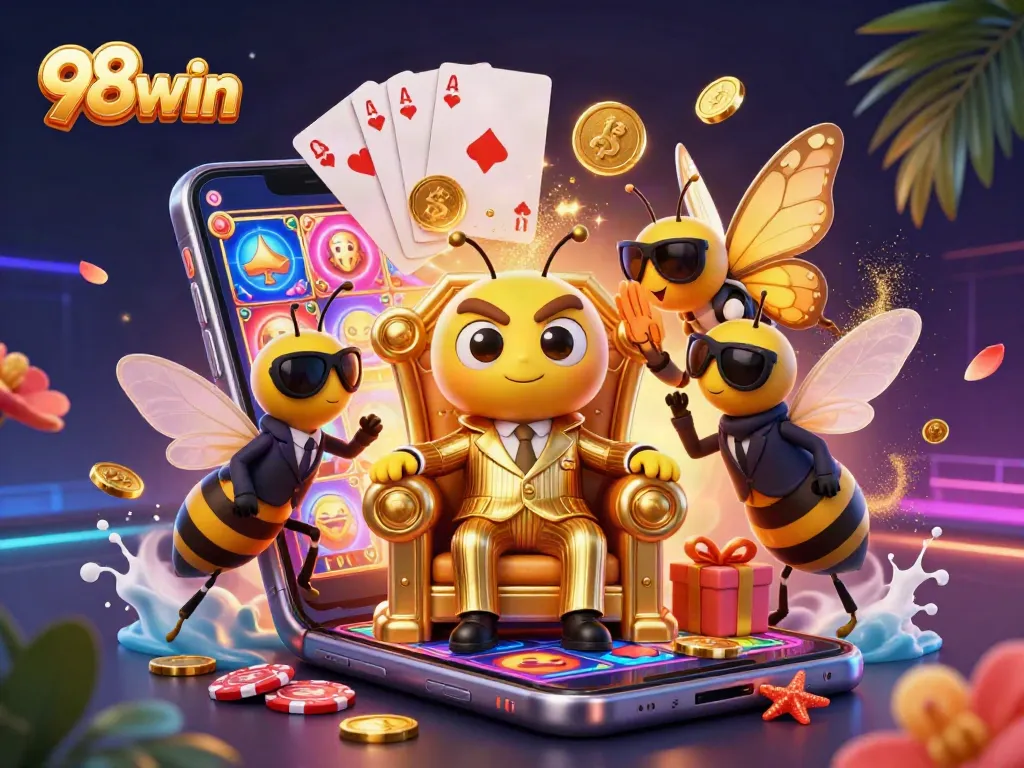 Players navigate exciting games and win big with 98win's vibrant casino elements in action.