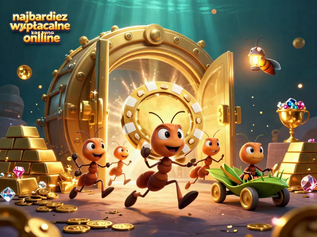 Enjoy the excitement of najbardziej wypłacalne kasyno online with cartoon ants carrying a golden poker chip.