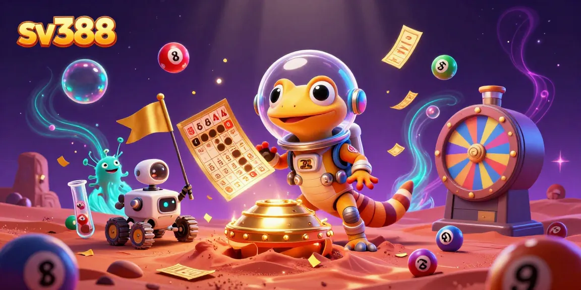 Experience the vibrant world of sv388, where a Martian gecko discovers a golden casino amidst dynamic gambling elements.