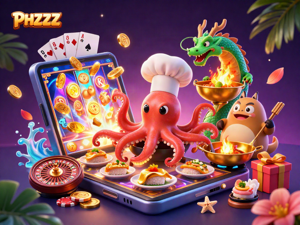 Spin vibrant slot games with PHZZZ while a charming octopus chef prepares golden dishes!
