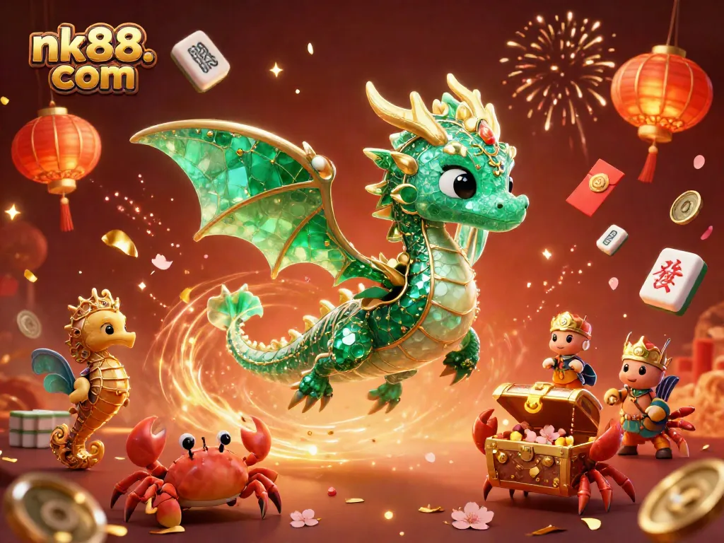 Experience winning strategies at nk88. com with vibrant casino-themed illustration featuring a sea dragon and lucky symbols.
