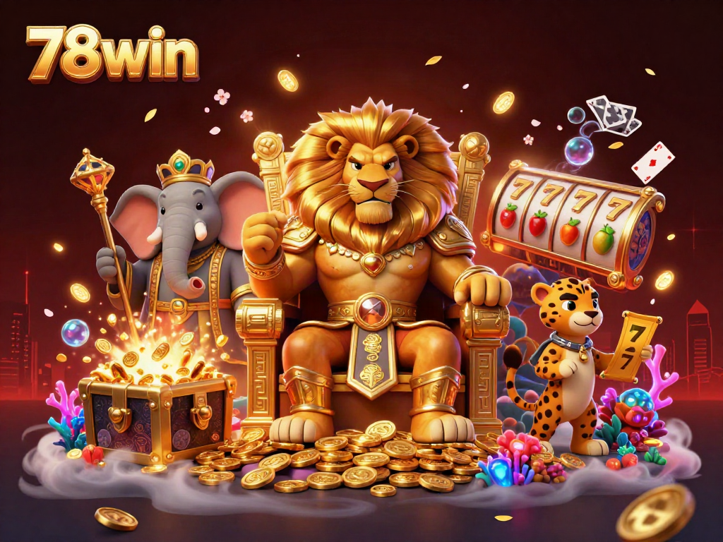 Experience thrilling casino action with 78win's engaging gaming elements in a stunning 3D scene.