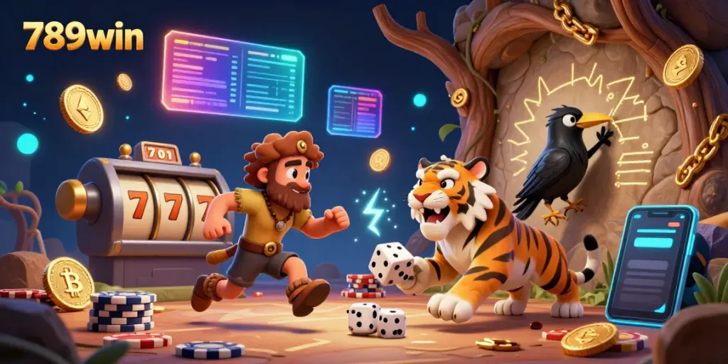 Experience thrilling gaming with 789win at a prehistoric casino featuring vibrant 3D visuals and iconic elements.