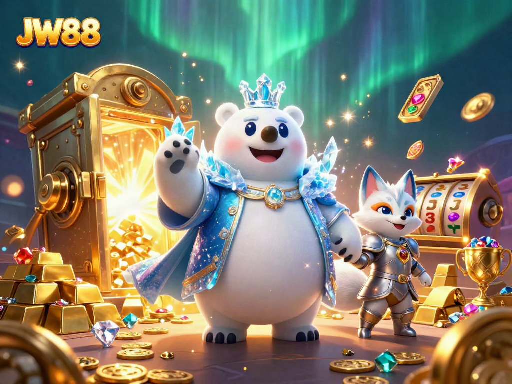 Experience the magic of JW88 with a thrilling jackpot scene featuring playful cartoon characters.