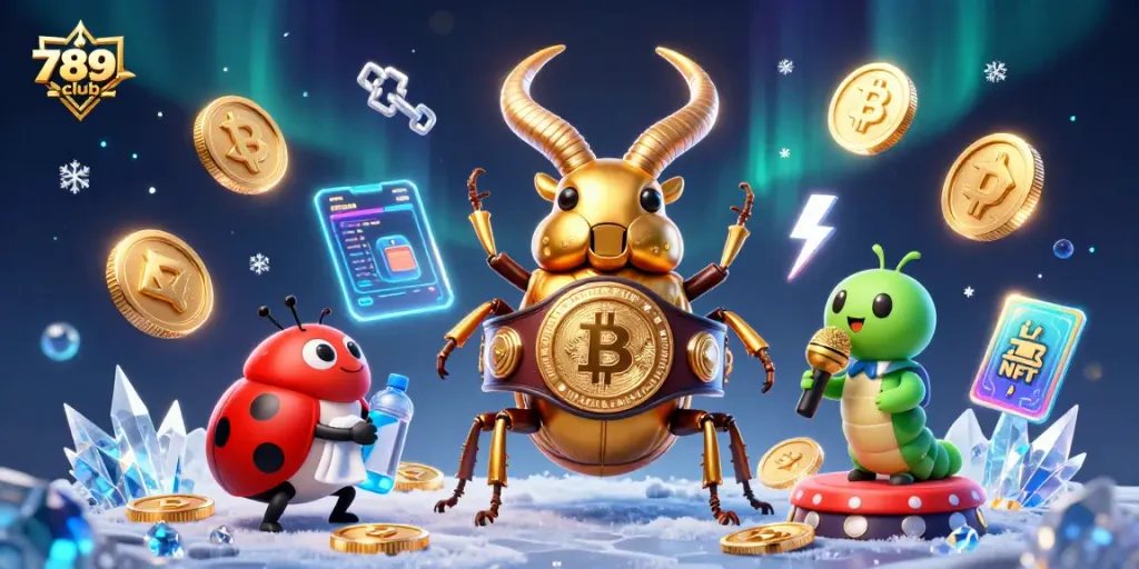 Engage in thrilling gameplay at 789club with dynamic illustrations highlighting crypto elements and casino excitement.