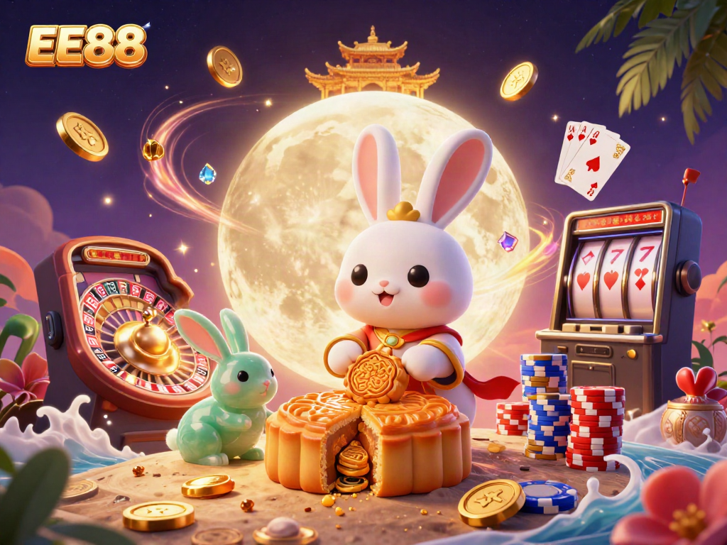 Experience the thrill of EE88's moon-themed casino adventure with vibrant 3D elements.