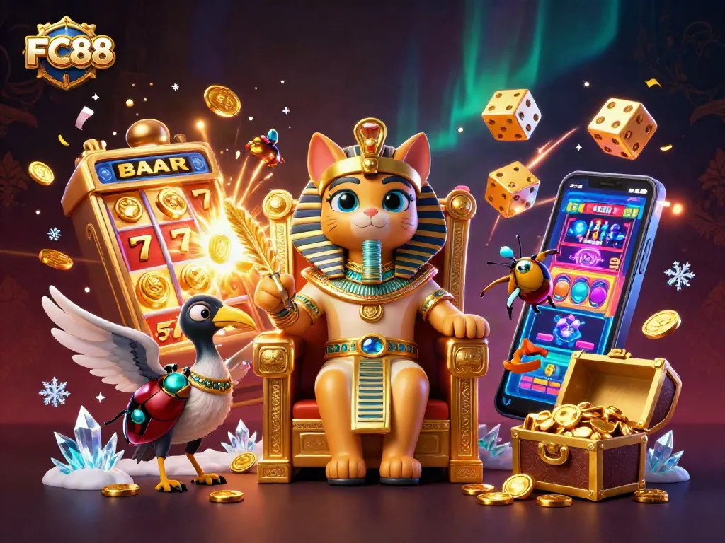 Spin big at FC88 with vibrant casino action featuring a pharaoh cat and striking visuals!
