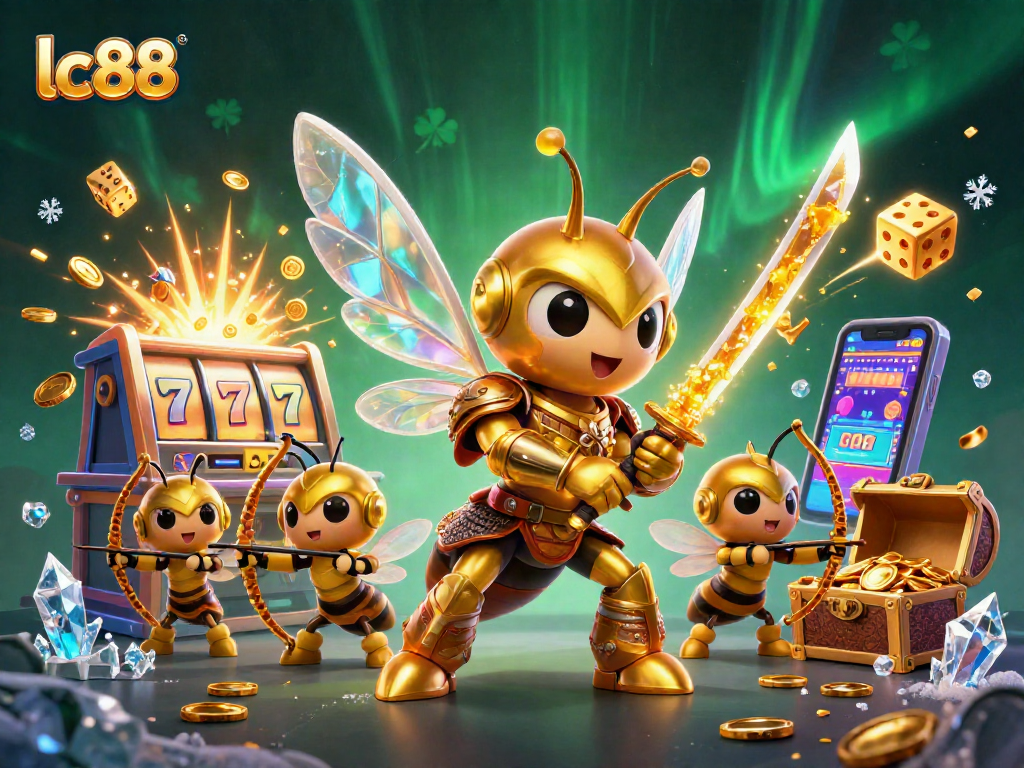 Win big at lc88 with a dynamic scene of a golden hornet and jackpot slot explosion