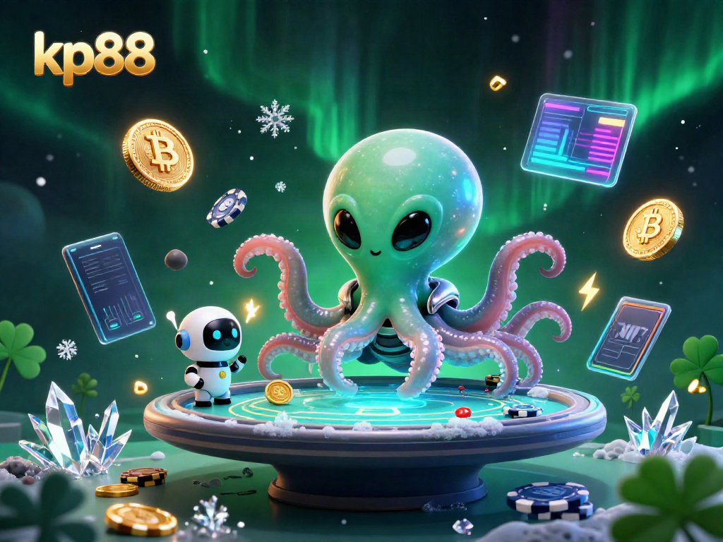 Experience kp88's thrilling gaming atmosphere with a vibrant casino scene featuring animated characters.