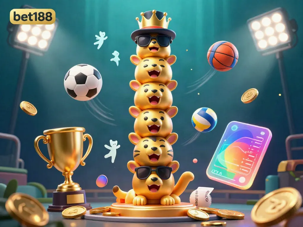Engage in thrilling action with bet188 showcasing a 3D casino totem surrounded by dynamic sports elements.