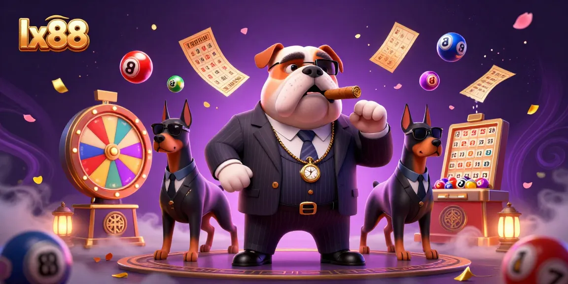 lx88 lottery excitement with animated characters enjoying vibrant games and golden prizes