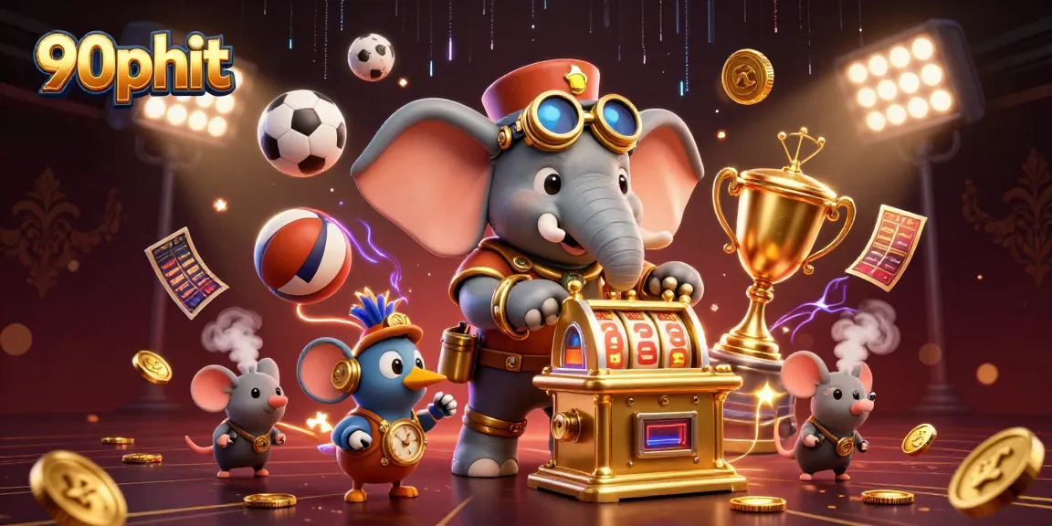 Experience thrilling wins at 90phut with a dynamic scene of engaging slot machines and sports elements.