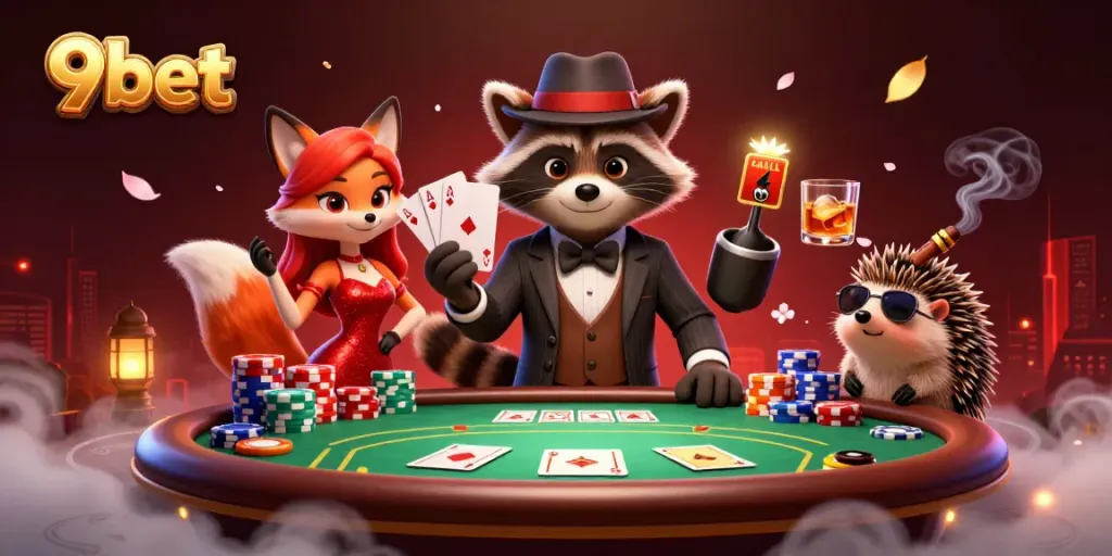 Experience winning moments with 9bet’s thrilling live casino ambiance in a vibrant illustration.