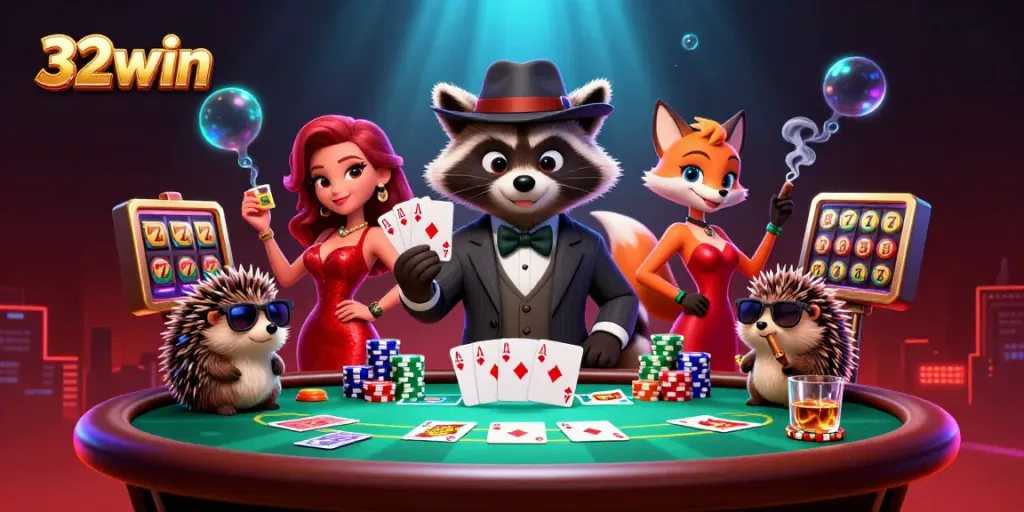 Experience the excitement of 32win casino with suave characters and vibrant gameplay elements.