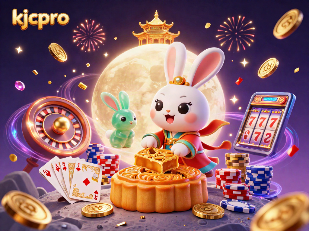 Experience thrilling gameplay with kjcpro's vibrant casino scene filled with moon rabbits, poker, and golden rewards.