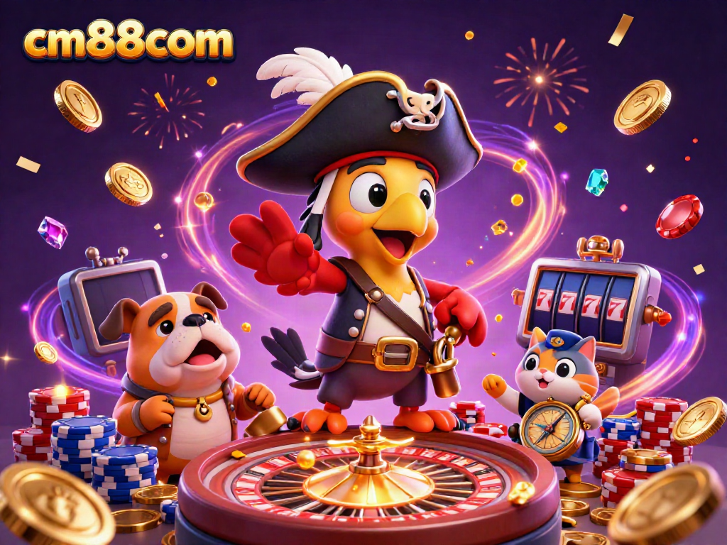 Experience thrilling adventures with cm88com's pirate-themed gaming illustration as characters engage in action-packed fun.