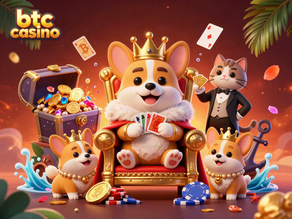 Experience the excitement at btc casino with vibrant characters, Bitcoin elements, and thrilling gaming action.