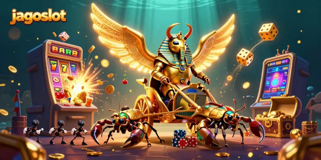 Gali jackpot pada jagoslot dengan ilustrasi kasino yang mempesona dan penuh aksi.