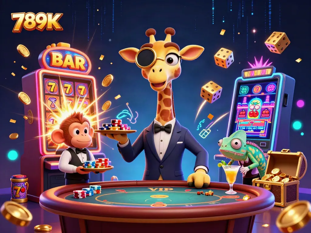 Experience the excitement at 789K Casino with vibrant characters and captivating gaming elements.