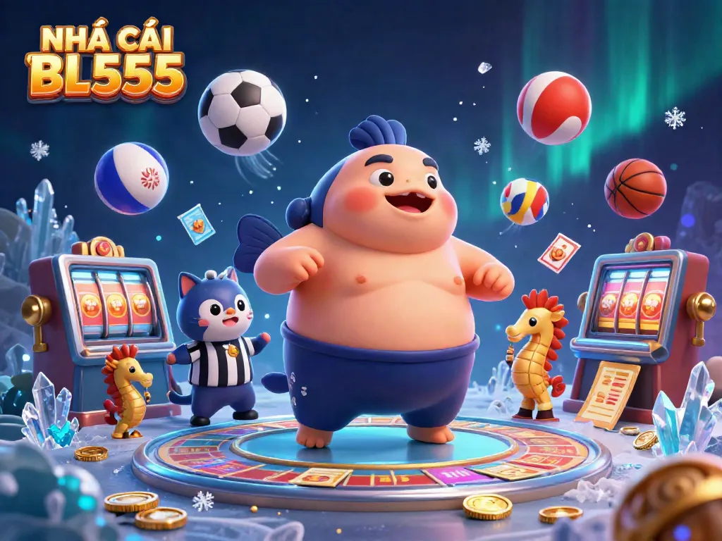 Experience the thrill of NHÀ CÁI BL555 with engaging underwater casino action featuring a puffed-up fugu and vibrant elements