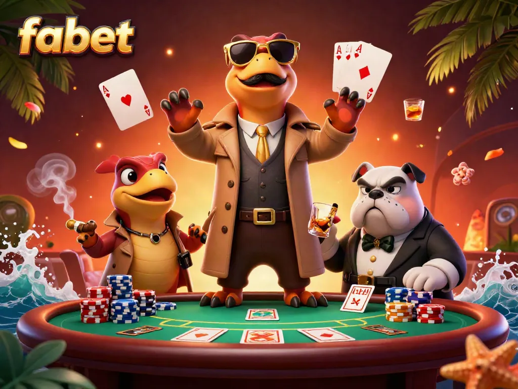 Experience fabet's thrilling casino atmosphere with cartoon raptors and a bulldog bouncer.