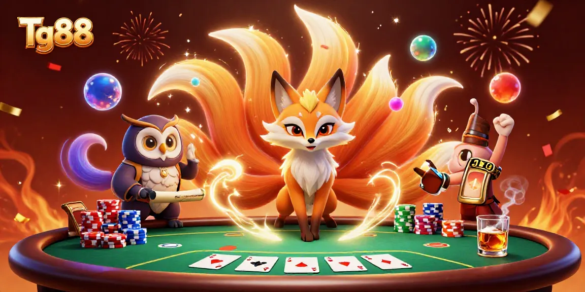Engage in high-stakes poker action at Tg88 with a mystical nine-tailed fox and a wise owl.