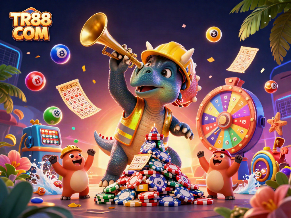 Celebrate gaming with TR88 COM as characters build a winning stack of poker chips!