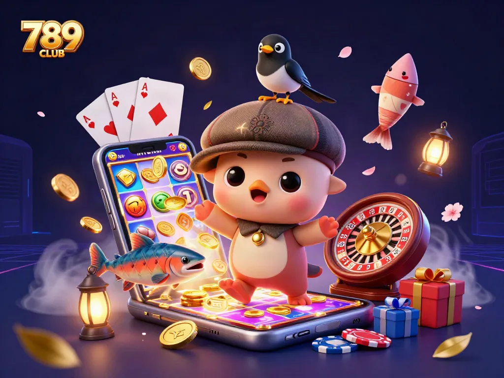Play thrilling games at 789CLUB with a vibrant 3D casino scene, featuring playful characters and rich gaming elements.