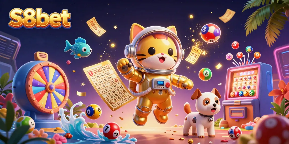 Experience dynamic gameplay with S8bet in this vibrant, colorful casino illustration.
