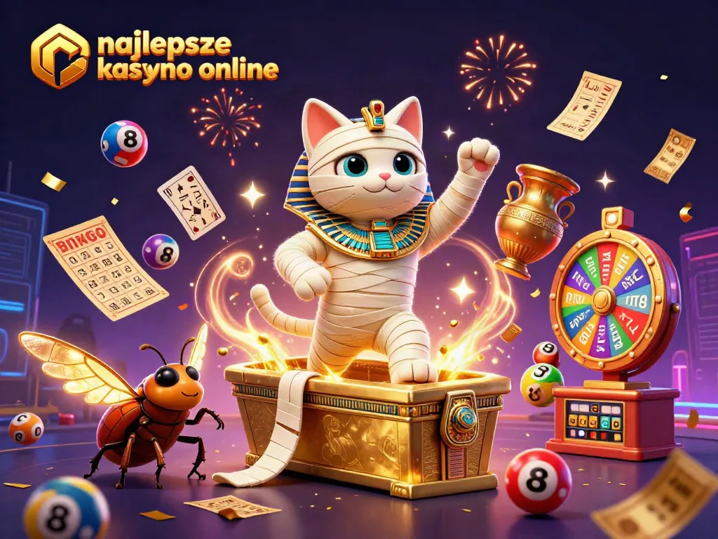 Celebrate with the najlepsze kasyno online featuring a colorful explosion of casino elements and characters.