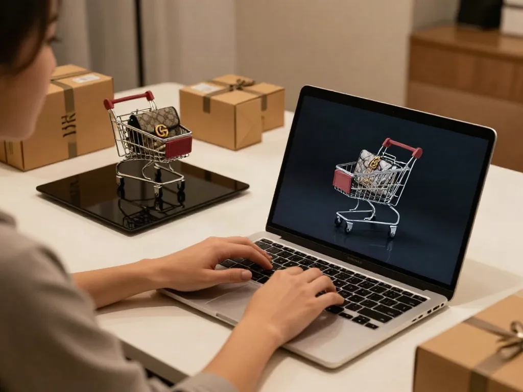 Buy Replica Online - Shopping for luxury replica products on an e-commerce platform, cozy style.