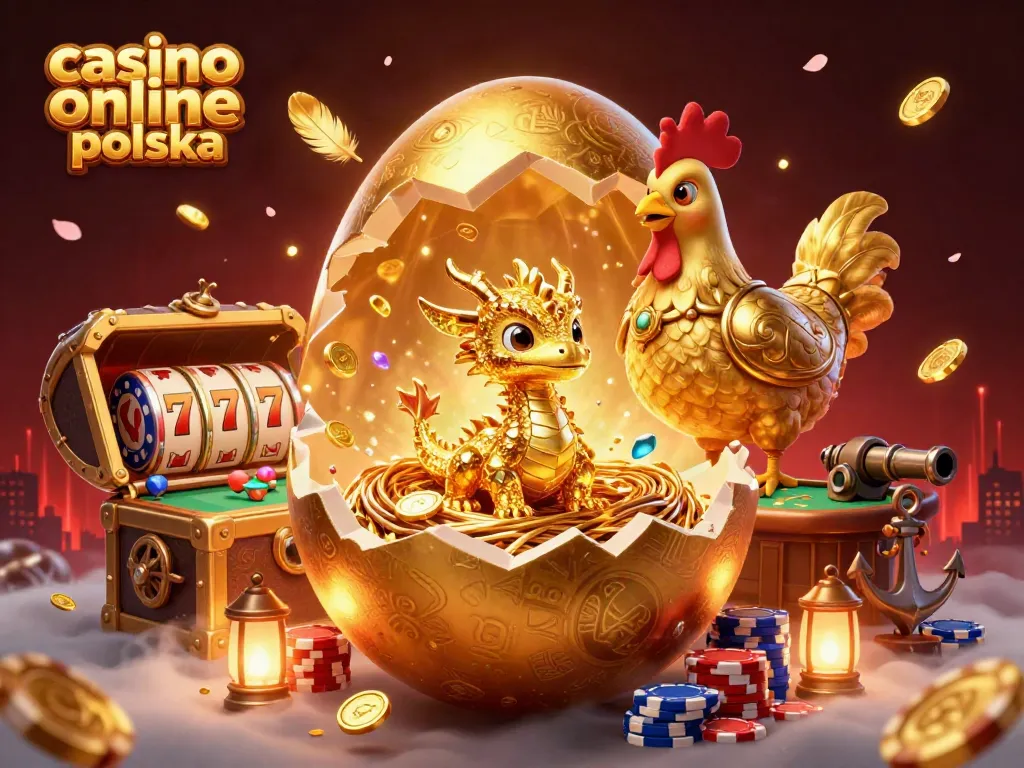 Experience casino online polska with a dragon and poker chips in a vibrant, magical 3D scene.