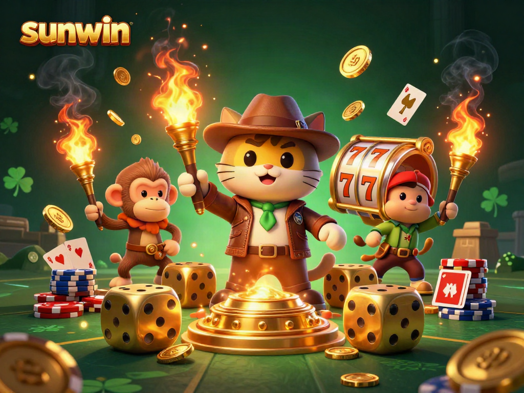Engage in thrilling gameplay with sunwin's exciting slot machines and animated characters in an immersive casino scene.