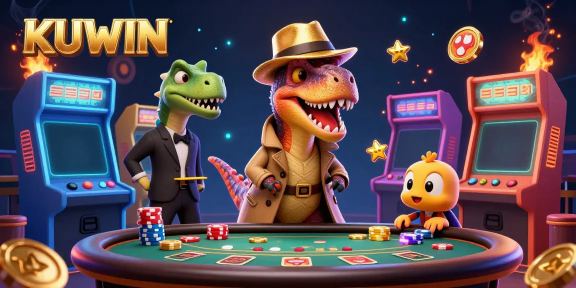 KUWIN velociraptor card counter at blackjack table with vibrant game elements, illustrating dynamic casino action.