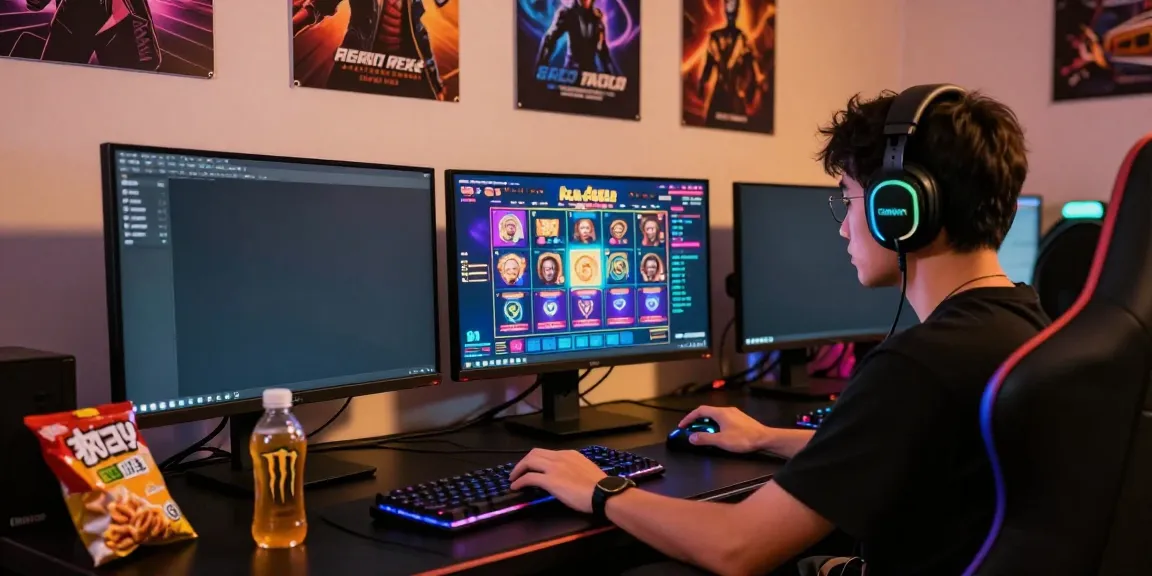Player immersed in a slot gacor game on desktop with vibrant graphics.