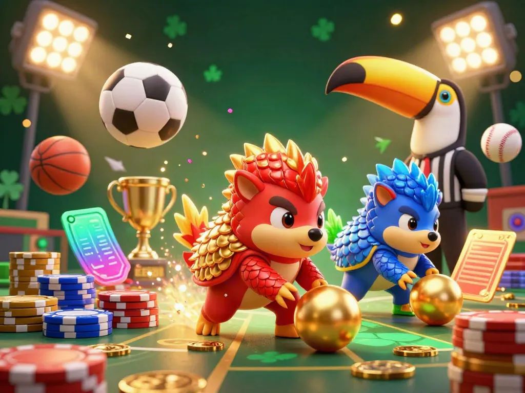 EE88 pangolins compete in a lively casino scene filled with golden balls and poker chips.