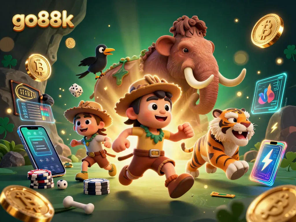 Experience thrilling gameplay with the vibrant go88k 3D casino illustration featuring a unique prehistoric theme.