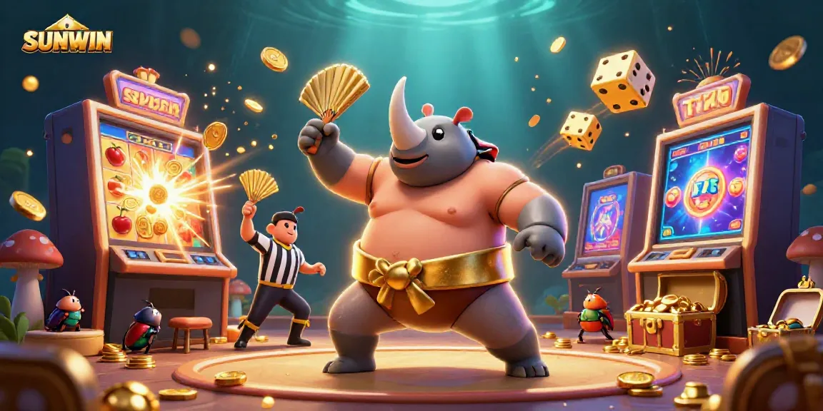 Experience the thrill of SUNWIN with a vibrant, dynamic casino scene featuring a sumo champion!