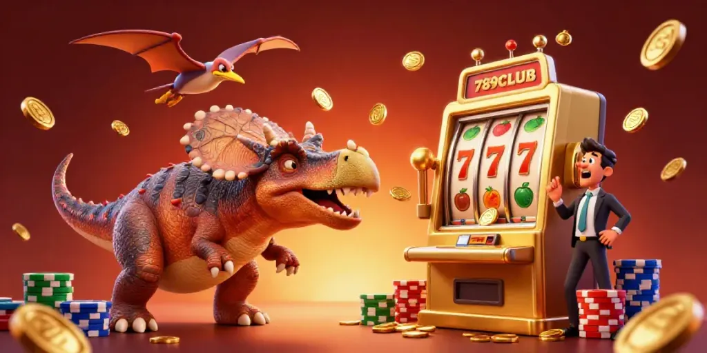 Experience big wins at 789CLUB with a lively scene of dinosaurs and jackpot action.