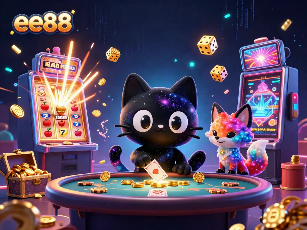 Experience the excitement of ee88 casino with a cosmic theme featuring a black hole cat and a nebula fox.