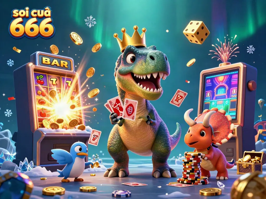 Engage in exciting gameplay with soi cầu 666 as a T-Rex shuffles cards, a pterodactyl assists, and gold chips stack up!